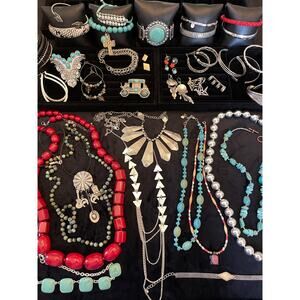 Huge 2.12lb VTG Estate Southwestern Turquoise Silver Necklace Earring Lot Bundle